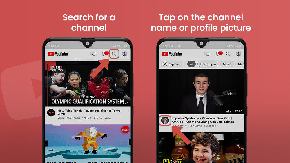 Search and Open YouTube Channel on the Smartphone