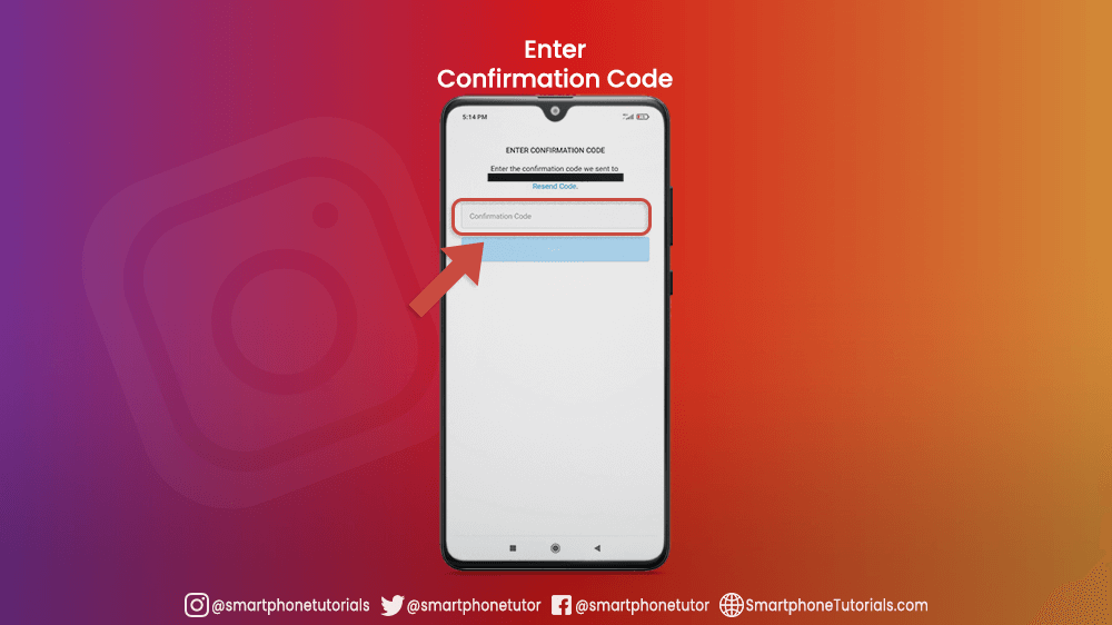Enter Confirmation Code on Instagram App