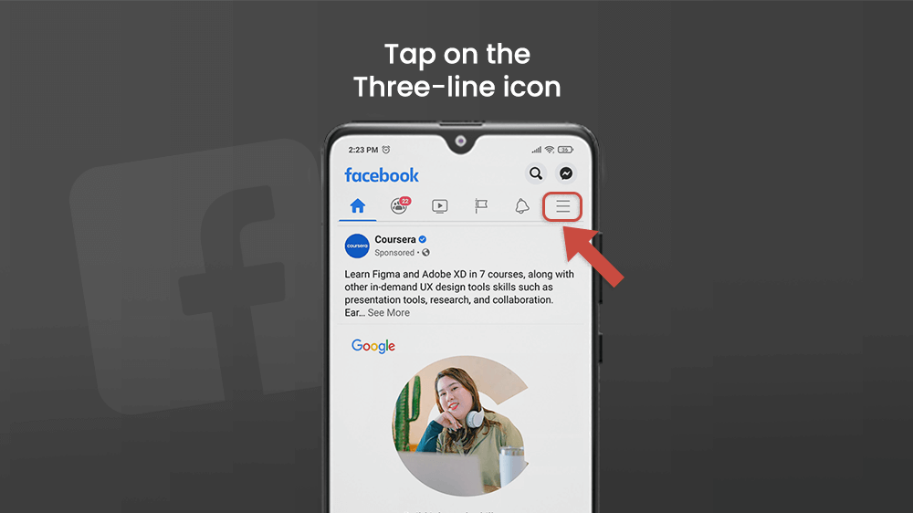 Tap the three-line icon in Facebook App