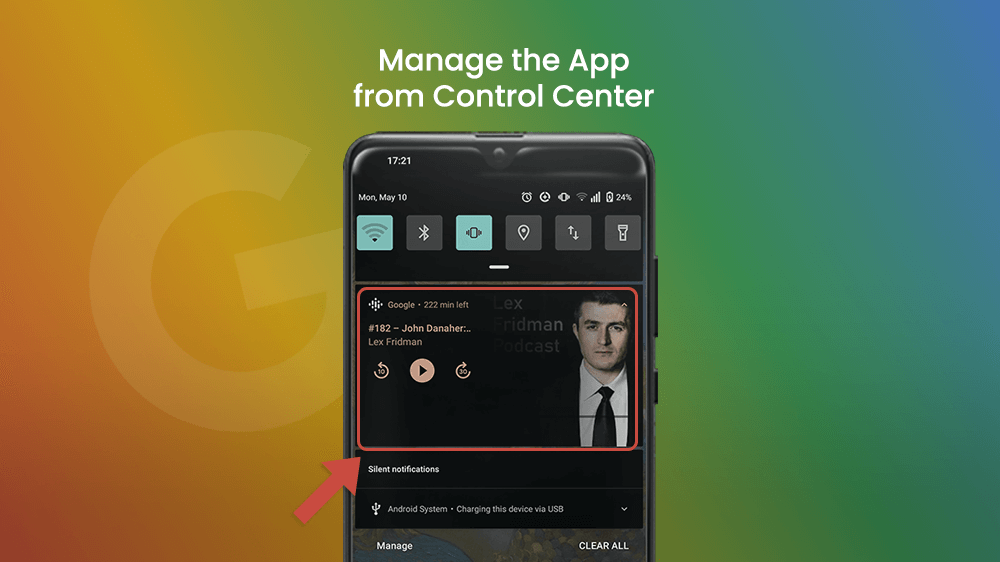 Manage the App from Control Center - Google Podcasts