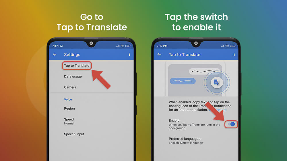 Turn on Tap to Translate in Google Translate App