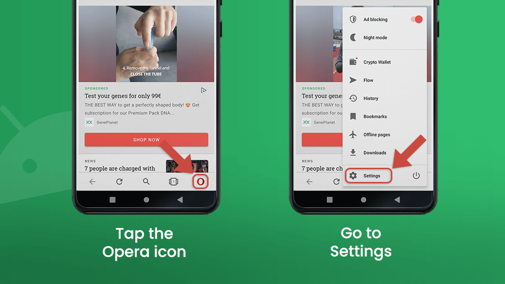 Go to Opera Settings on Android Smartphone