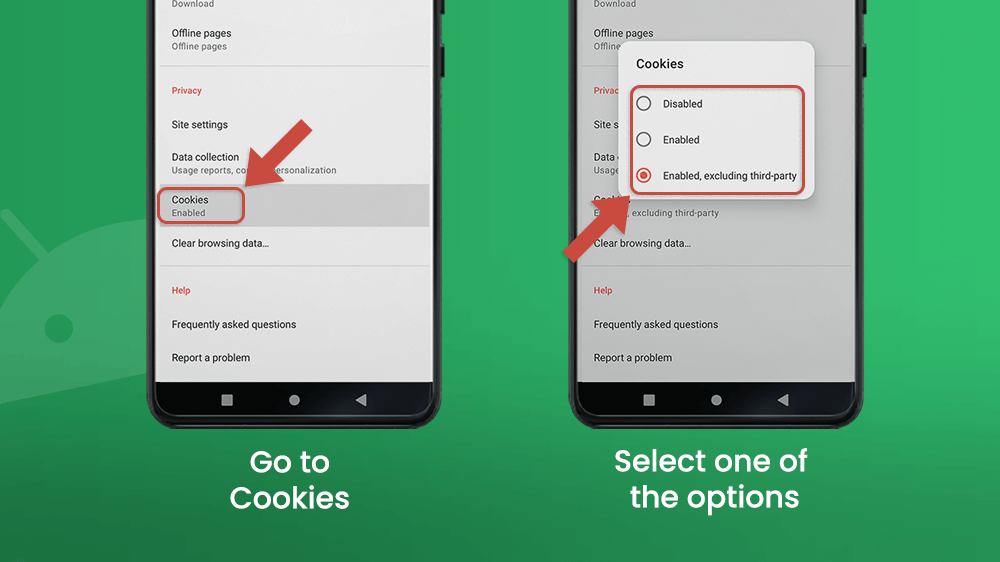 Select Cookies Options in Opera on Android Smartphone