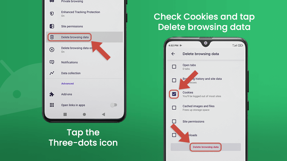 Check Cookies and Delete Browsing Data in Mozzila Firefox on Android Smartphone