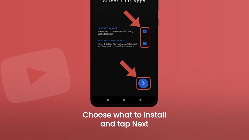 Choose What to Install and Tap Next