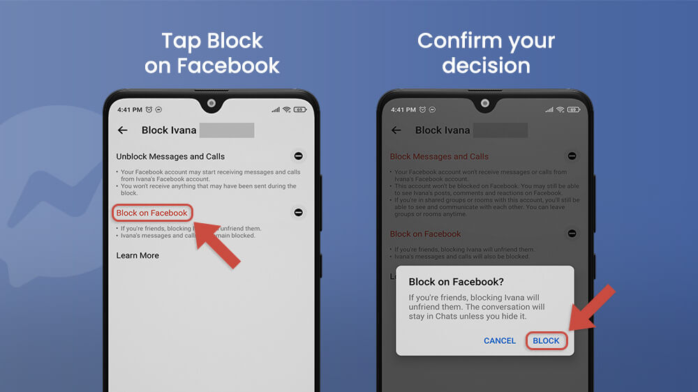 Block on Facebook in Facebook Messenger App