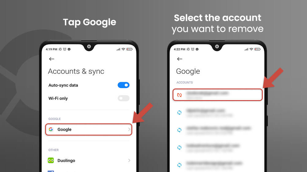 3. Select Google Account to Remove Android