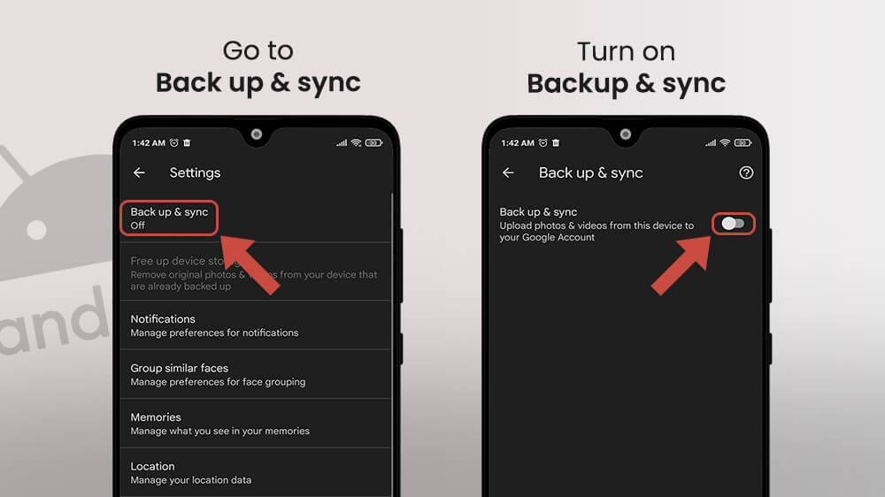 5. Turn on Backup & sync