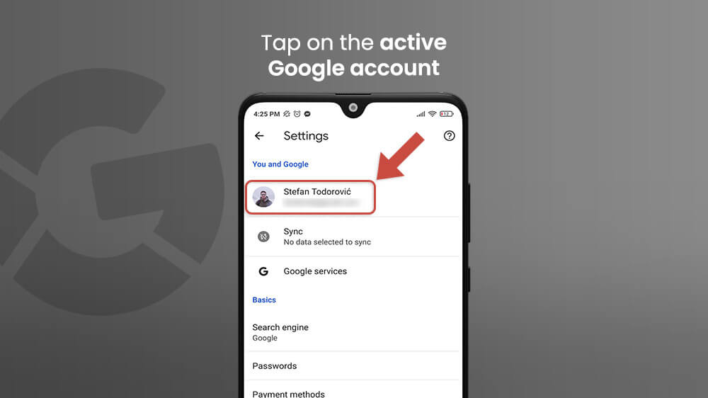 8. Tap the Active Google Account - How to Remove Google Account Android