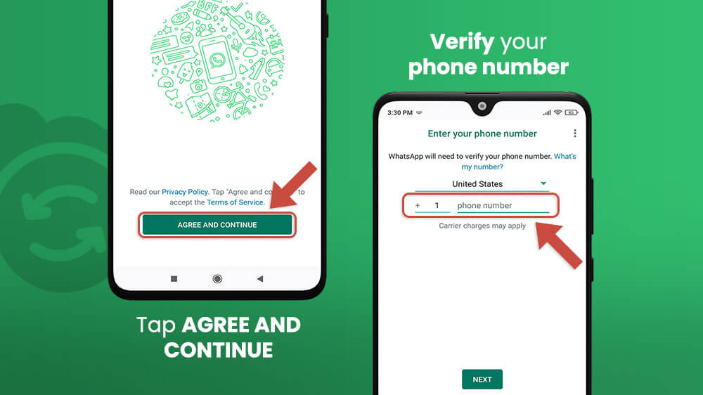 8. Tap Agree and Continue and Verify Your Phone Number in WhatsApp