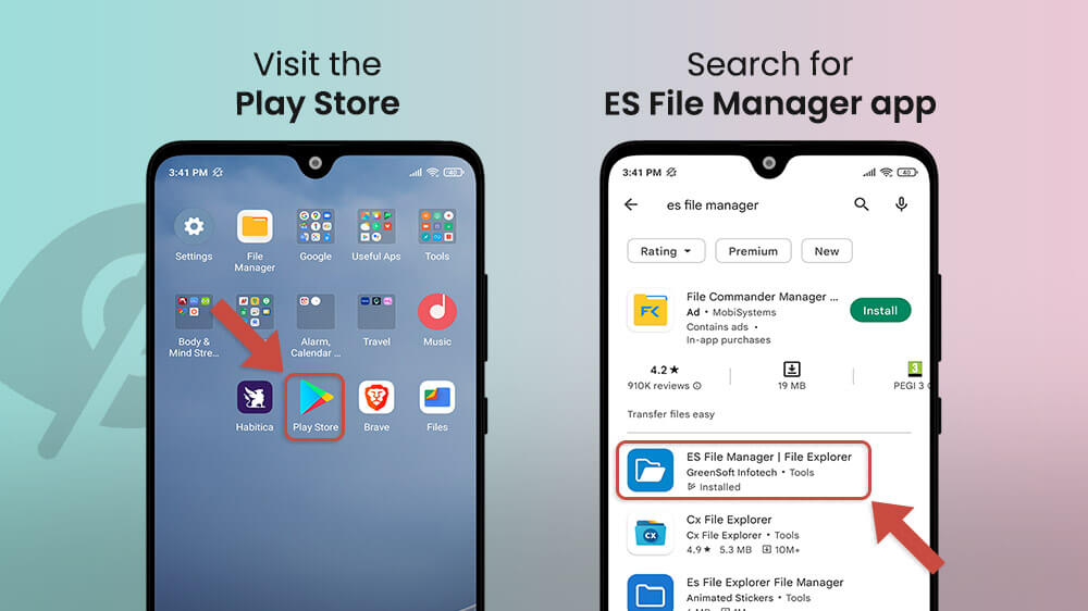 9. Search for ES File Manager Play Store