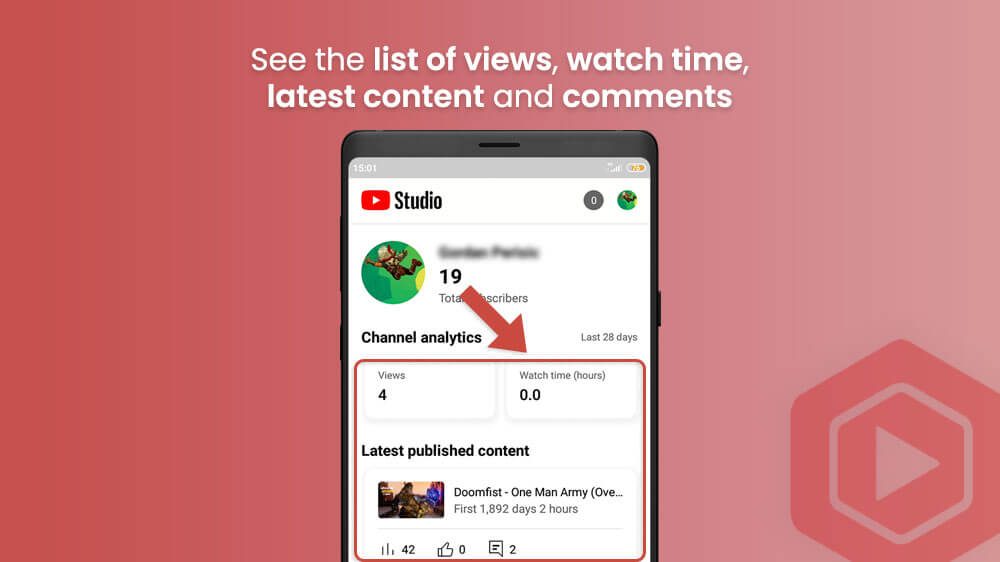 0. List of Views, Watch Time, Content and Comments YouTube Studio App