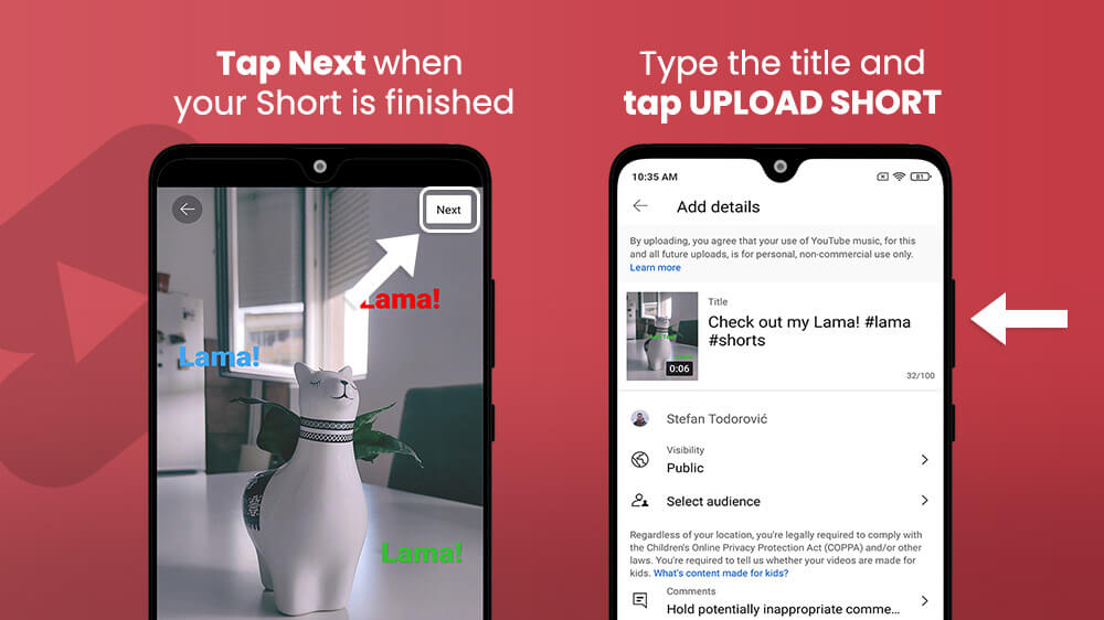 11. Tap Next, Add Title, and Upload YouTube Short