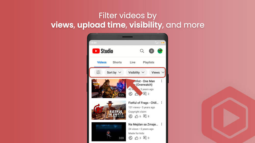 17. Filter Videos YouTube Studio App