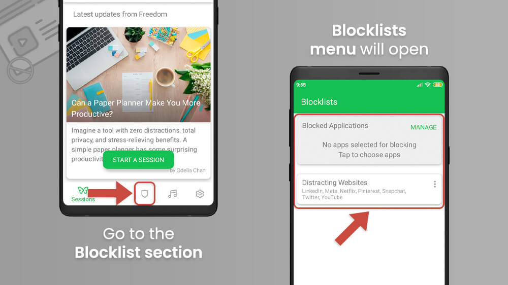 10. Open the Blocklist Menu on Freedom App on Android
