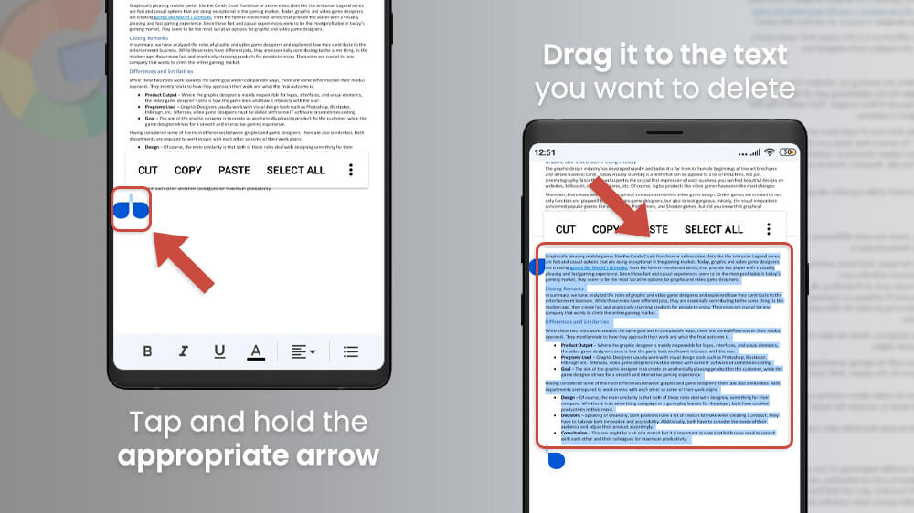12. Drag the Arrow to the Text you Want to Delete in Google Docs