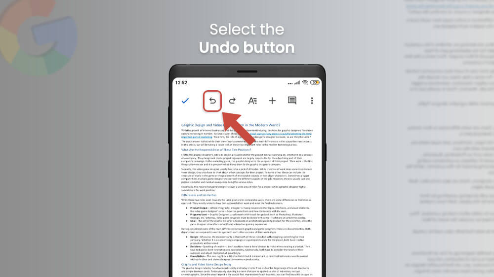 14. Select the Undo Button to Undo the Changes in Google Docs