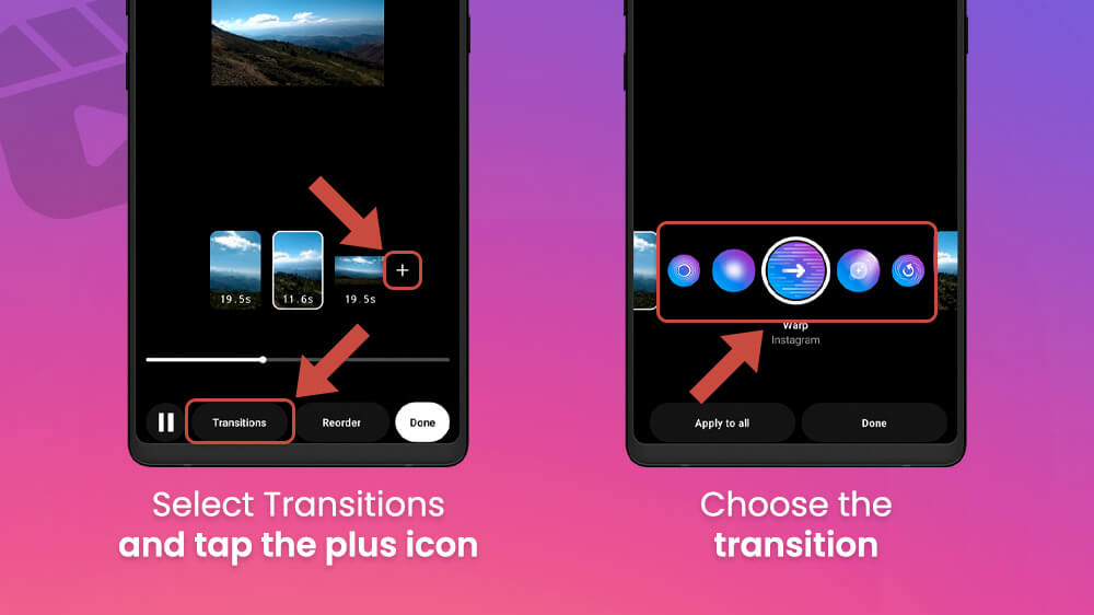 19. Select the Video Transitions Instagram Reel