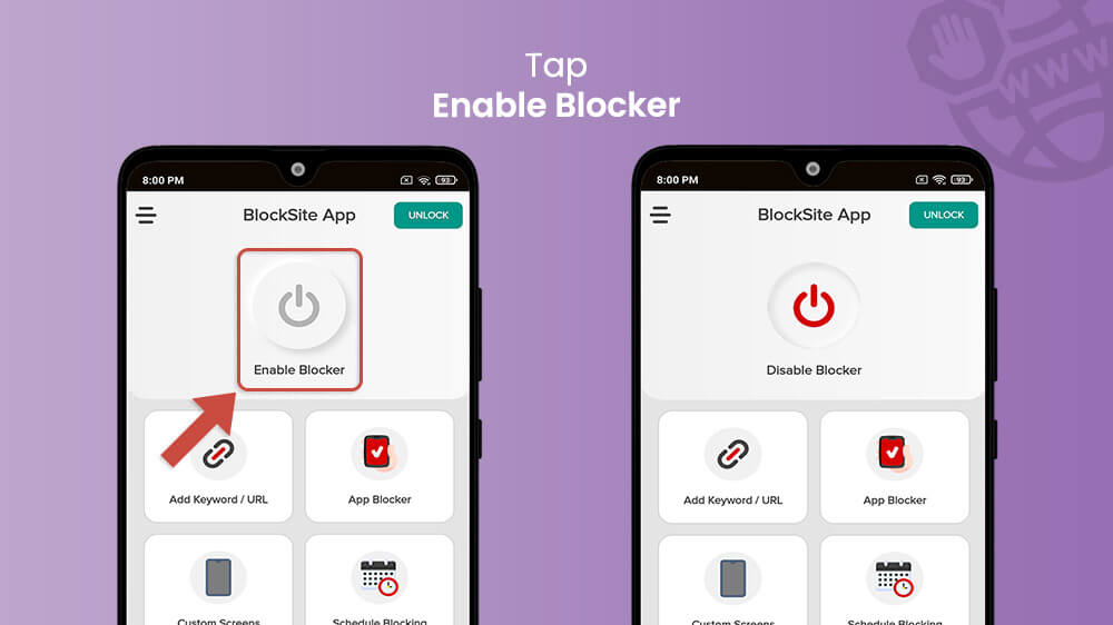 19. Tap Enable Blocker BlockSite App