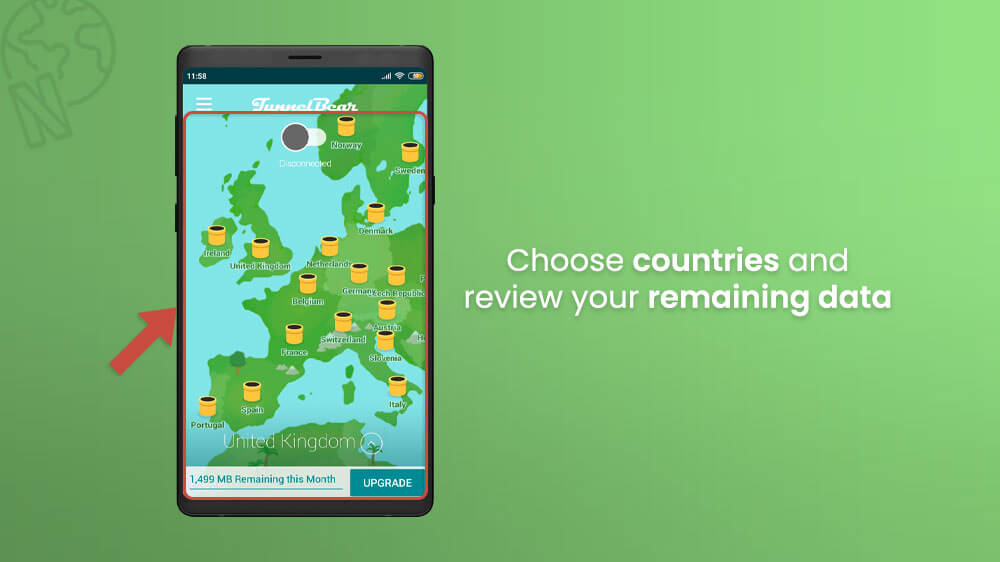 7. Choose countries in Tunner Bear VPN