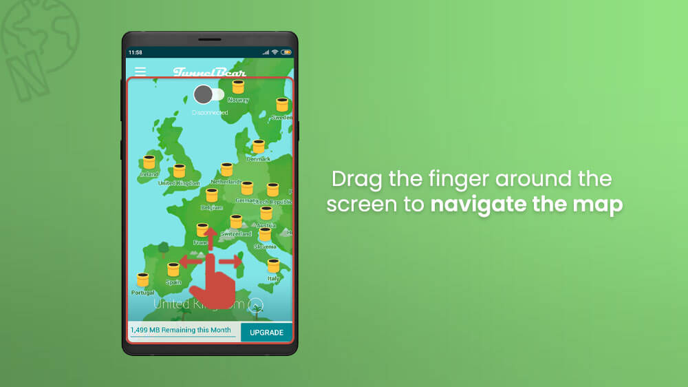 8. Navigate the map in Tunner Bear VPN