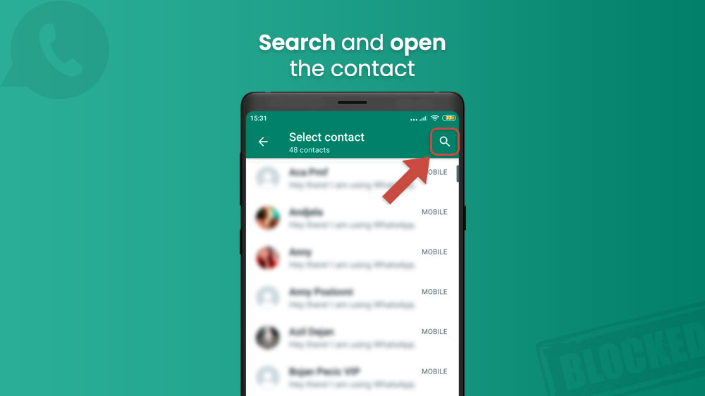 9. Search and open the WhatsApp contact