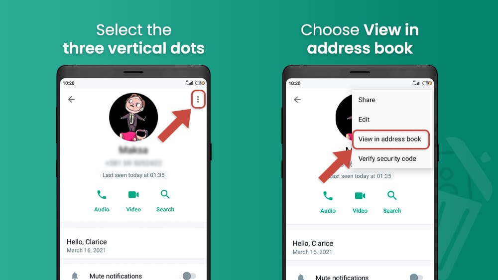 12. Choose View in address book in WhatsApp