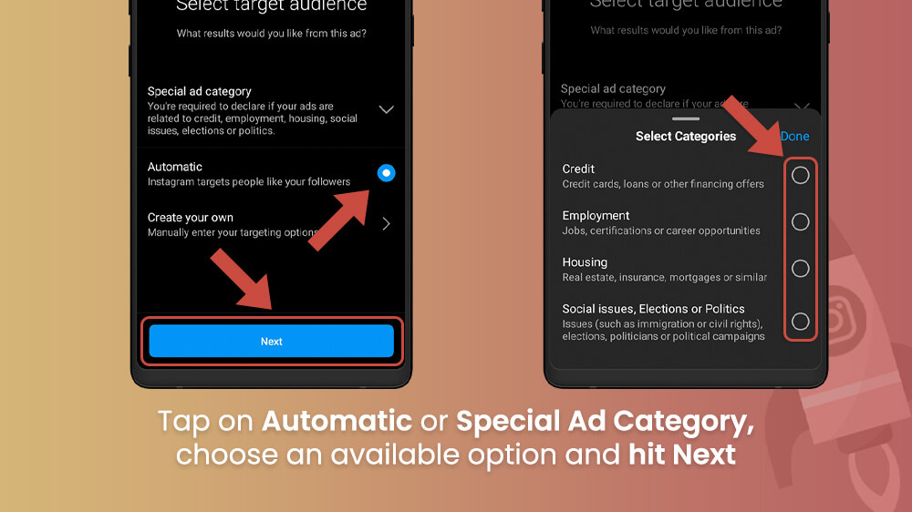 4. Tap on Automatic or Special Ad Category on Instagram