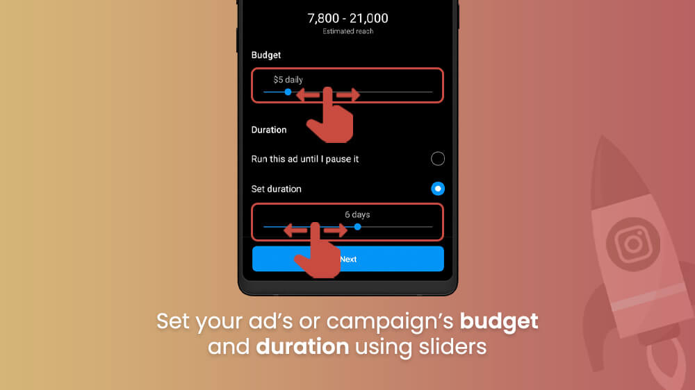6. Set ad's or campaign's budget and duration in Instagram app