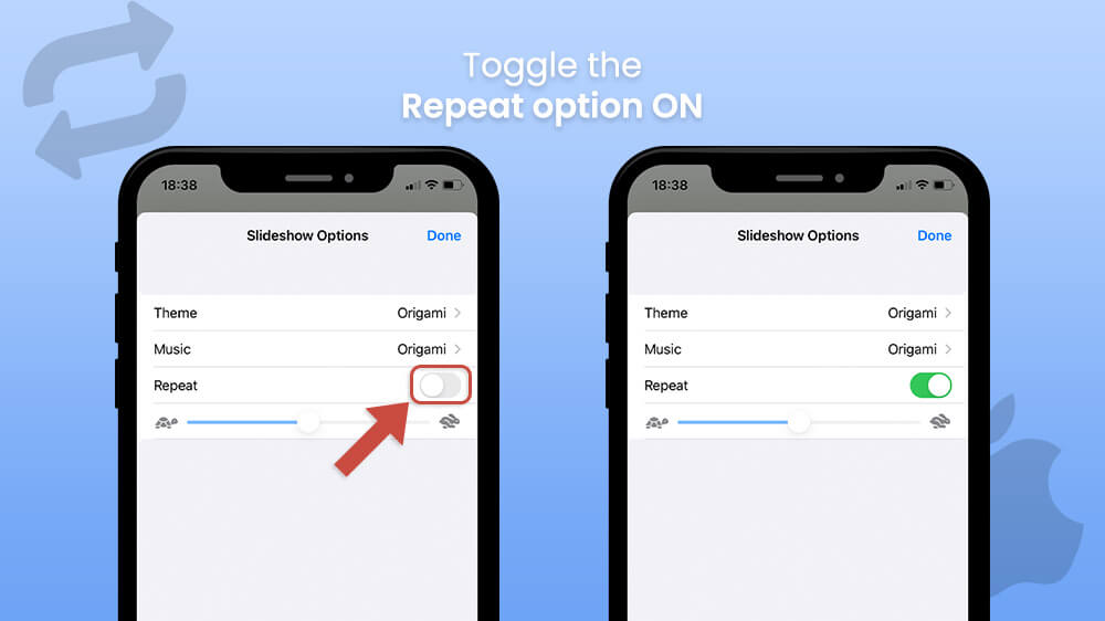 9. Toggle on Repeat option on iPhone