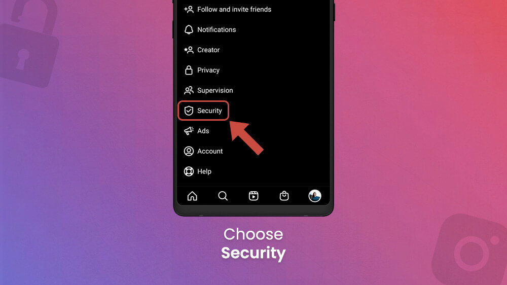 14. Choose security in Instagram app