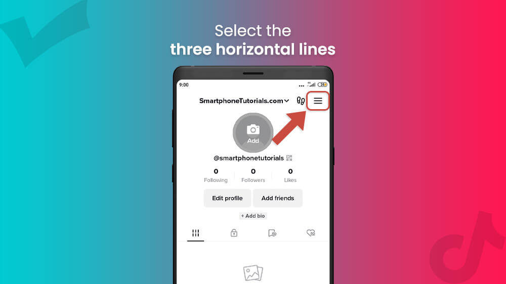 Select three lines icon in TikTok app