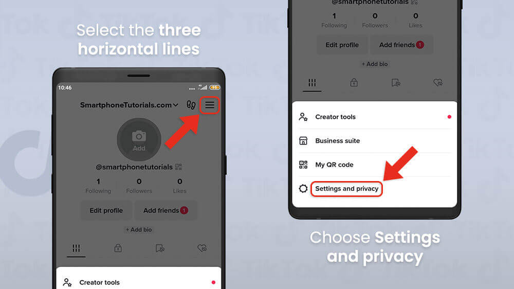 2. Choose Settings and privacy in TikTok app