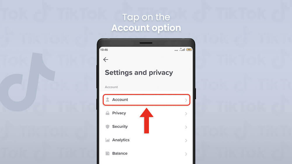 3. Account option in TikTok app
