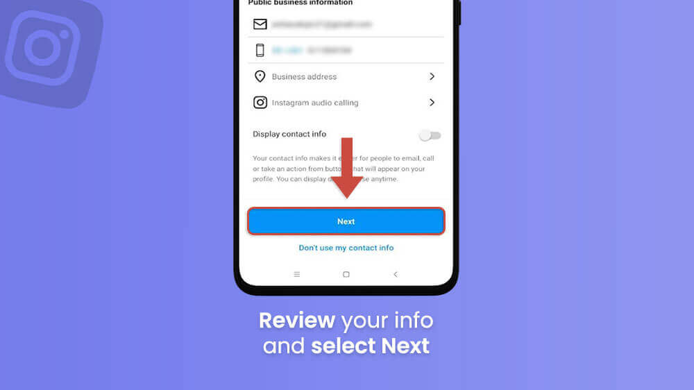 9. Review contact info - Instagram app