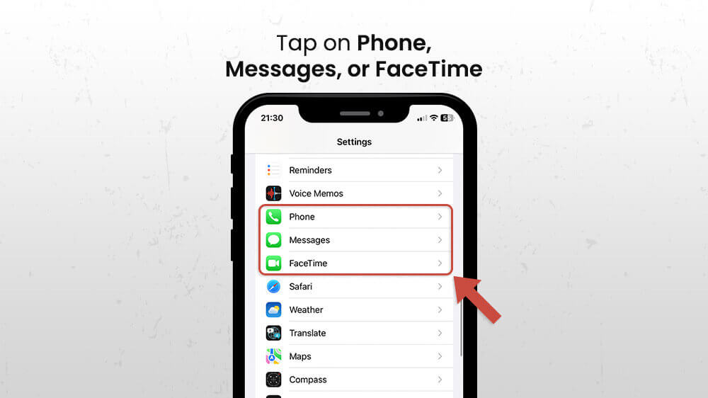 Tap on Phone, Messages, or FaceTime iPhone
