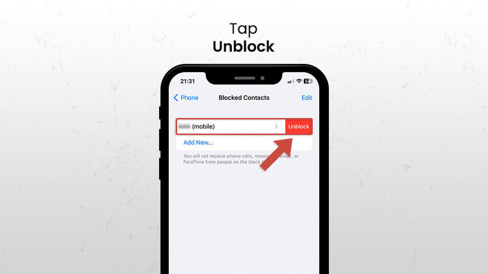 Tap unblock contact on iPhone