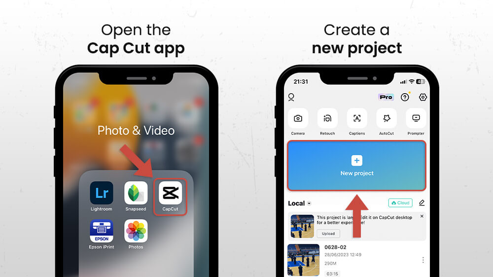 Create a new project in CapCut iPhone